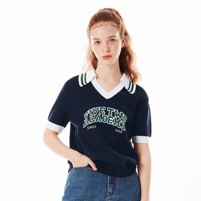 China Breathable Flat Knit Custom High School School Uniform V-Neck Cotton Letters Logo Short Sleeve Knitted Sweater School Uniform for sale