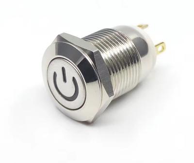 China 12mm on flat metal momentary push button with LED light 12F-24VB for sale