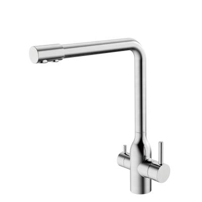 China New Brushed Chrome Hot And Cold Water Kitchen Sink Filtration Kitchen Mixer Tap 304 Stainless Steel Modern Style Kitchen Faucet for sale