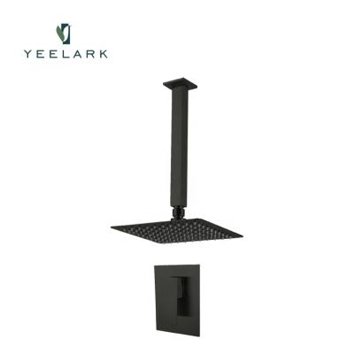 China Without Sliding Bar Rain Shower Set Bathroom Black Paint Concealed Mixers Shower Black Shower Set for sale