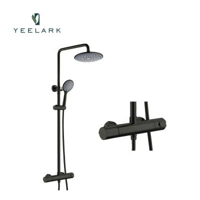 China With Sliding Bar Thermostatic Shower Set Matte Black Wall Mounted 2 Function Mixer Rain Shower Rainfall for sale