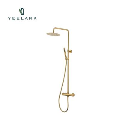 China With Slide Bar Bathroom Rain Shower Column System Faucet Mixer Faucet Kits Gold Shower Set for sale