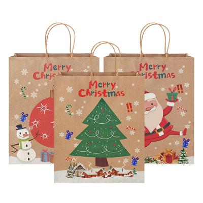 China Recyclable Wholesale Custom Portable Christmas Paper Kraft  Packaging Shopping Bags for sale