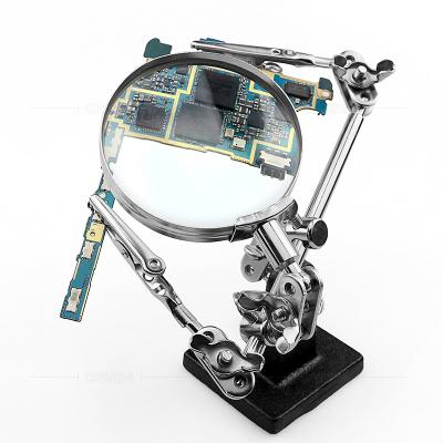 China Glass 60mm 5X Third Hand Stand Clamp Vise Clip Repair Aiding Magnifying Glass for sale