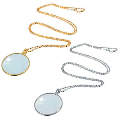 China Chain Glass Serving Coin Metal Necklace 5X Pendant Magnifier for sale