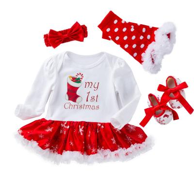 China Red And White Christmas Tree Casual Print With Bow Kids Christmas Warm Winter Costume for sale