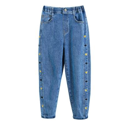 China China Factory Wholesale Autumn Girls Fashion Style Big Kids Breathable Blue Ripped Loose Jeans for sale