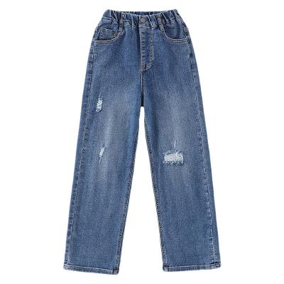 China 2021 Factory Wholesale Korean Style Kids Autumn Girls Breathable And Blue Big Spring Ripped Loose Jeans for sale