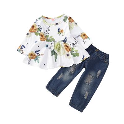 China Factory Supply China Soft Quality Super Fashion Printed Floral Girl Long Sleeve Two Piece Sets for sale