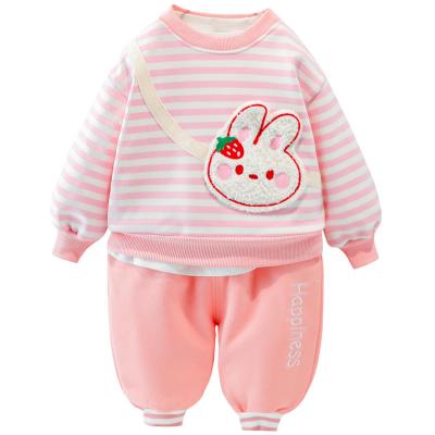 China Velvet\Thick China Factory Supply Autumn Fashionable Striped Girl Cartoon Two Piece Sets for sale