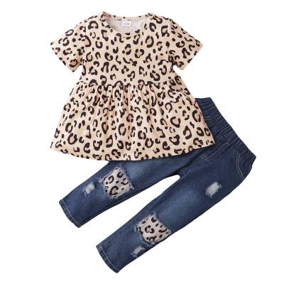 China Best Selling High Quality Leopard Print Fashionable Girl Two Piece Sets Gently for sale