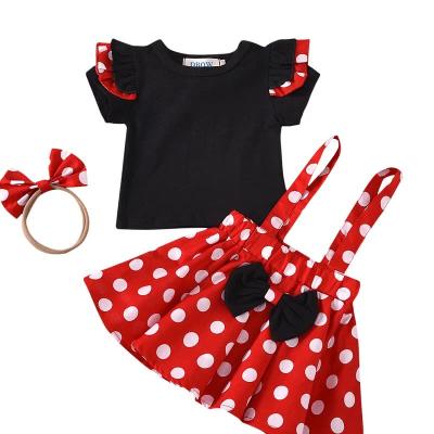 China Girls Summer Fashion Polka Dot Suspender Soft Wholesale Black Skirt Three Piece Sets for sale