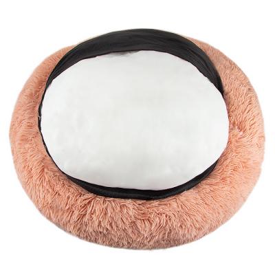 China Jhome Breathable Pampers Custom Round Washable Dog Bed Soothing Plush Faux Fur Plush Machine Donut Luxury Dog Bed With Removable Cover Zippers for sale