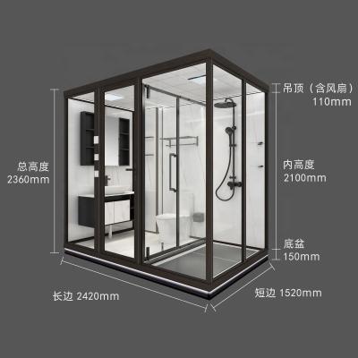 China Modern Expensive Price Prefab Modular Shower Unit Door Building Toilet Hotel Bathroom Glass Pod With Bath for sale