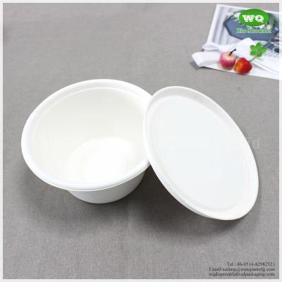 China Biodegradable Bleached Color 700ml Sugarcane Pulp Soup Bowl With Lid-Low Carbon Footprint Disposable Fast Food Package for sale