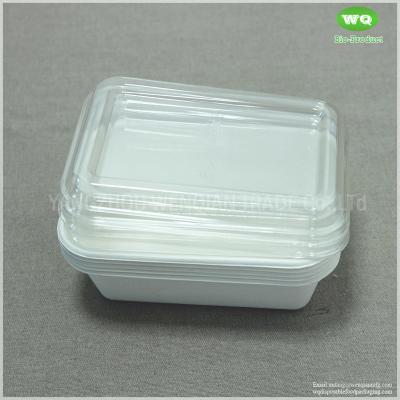 China 400ml Bleached Sugarcane Box With Lid-Hot Selling Sugarcane Pulp Rectangle Lunch Box Disposable Biodegradable Container for sale