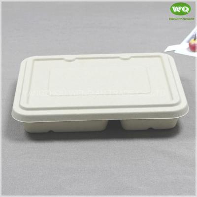 China Microwave And Freezer Safe 4-Coms Biodegradable Rectangle Tray With Lid- Sugarcane Bagasse Fiber Disposable Tableware for sale