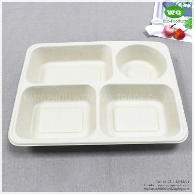 China Disposable 4-Compartments Unbleached Bagasse Tray With Lid-Biodegradable Containers / Bento Box / Meal Prep Containers for sale