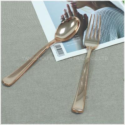 China Disposable Rose Gold Plastic  Spoon Fork Knife Cutlery Set Wholesale High Quality 3 In 1 Cutlery Set Flatware Set for sale