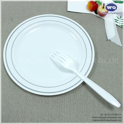 China Disposable Dinner Plate White With Silver Florence Design Elegant Disposable White Dinner Plates With Silver Trim for sale