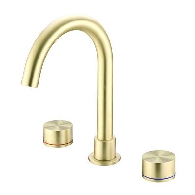 China Metered Faucets Eco-friendly Brass Luxury Single Lever Brushed Gold Sink Basin Mixer Tap Bathroom Basin Faucet With 2 Handles Hot Cold for sale