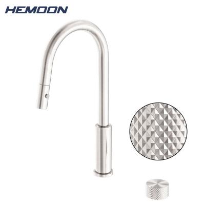 China Pull Out Spray Luxury Single Lever Brushed Nickel Knurling Kitchen Mixer Brass Sink Faucet Kitchen Faucet With Pull Down Sprayer for sale