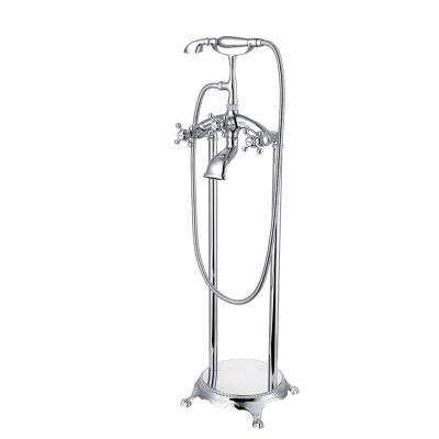 China With Slide Bar Modern Brushed Chrome Floor-Standing Bathtub Faucet Single Hole With Handheld Shower Mixer for sale