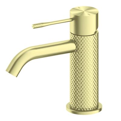 China Metered Faucets Top-italy Brushed Gold Luxury Knurled Taps Best Sale Professional Mixer Luxury Hote Brass Basin Faucet For Bathroom for sale