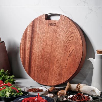 China ASD Sustainable Kitchen Wooden Cutting Board Large Round Natural Wood Chopper With Handle for sale