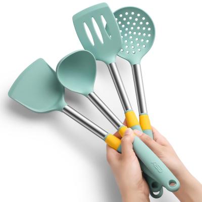 China Sustainable Custom Premium Cooking Non Stick Spatula Set Silicone Kitchen Utensils Set Stainless Steel Silicone for sale