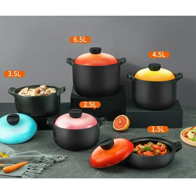 China Sustainable Round Spodumene Ceramic Casserole Food Warmer Stew Hot Cooking Pot With Cover for sale