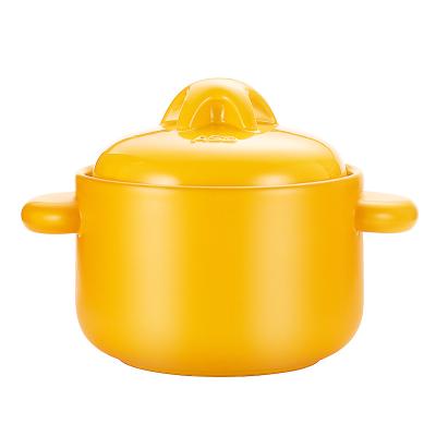 China Small Sustainable Yellow Heat Resistant Spodumene Casserole Non Stick Ceramic Cooking Pot With Lid for sale