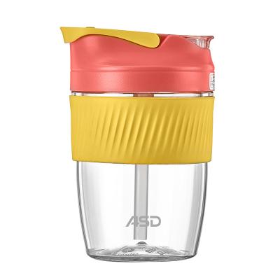 China Travel 400ml Sustainable Standing Glass Reusable Coffee Water Tumbler Cup With Lids And Built In Straw for sale