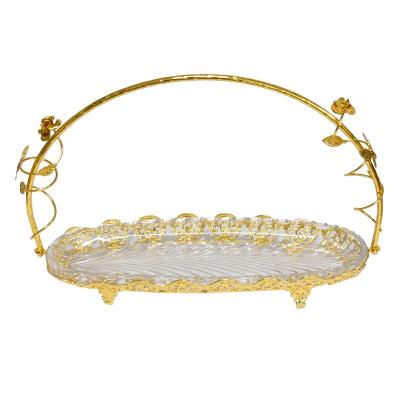 China Viable Table Party Decor Metal Gold Plated Food Cake Glass Cookies Serving Dish Tray for sale