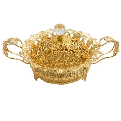 China Home Wedding Decorative Gold Metal Round Food Fruit Serving Basket Container Environmentally Friendly for sale