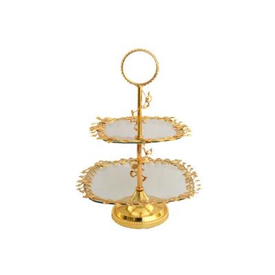 China Home Wedding Decoration Metal 2 Tiers Fruit Cake Package Eco - Friendly Square Glass Tray for sale