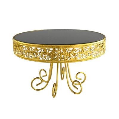 China Sustainable Wedding Decorative Round Gold Plated Glass Metal Mirror Cake Dessert Display Stand for sale