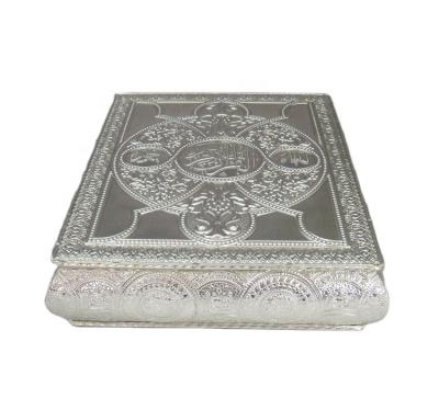 China Ramadan Silver Gift Boxes Islam Europe Luxury Iron Plated Velvet Inside Quran Box for sale