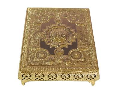 China India Cheap Price Iron Islam Quran Box With Blue Stones Turkish Quran Box Ramadan Gifts With Velvet Inside for sale