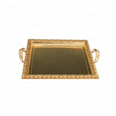 China Eco-friendly Party Home Decor Metal Silver Gold Rectangle Fruit Cake Serving Tray for sale