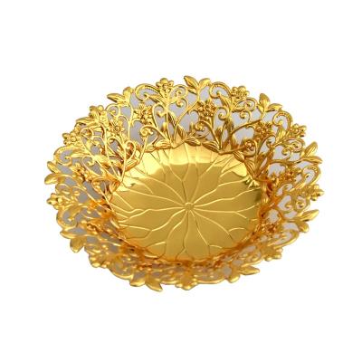 China Home Gold Round Metal Decoration Table Sustainable Fruit Nut Fruit Nut Serving Tray Sustainable Wedding for sale