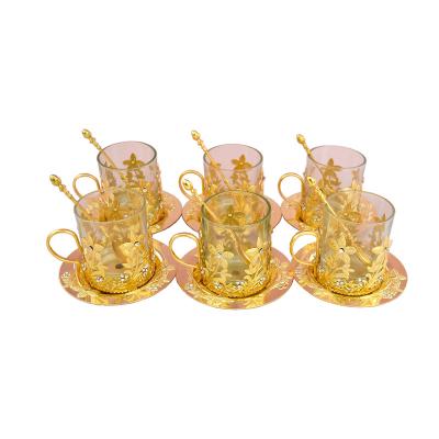 China High Quality Sustainable Metal Tea Coffee Cup Set Six Cups With Saucer In Spoons Ramadan Gifts for sale