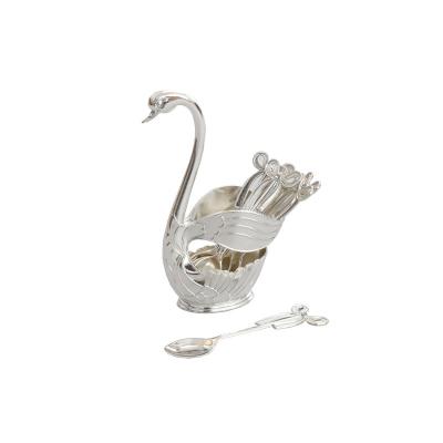 China Sustainable Home Decoration Metal Swan Base Coffee Tea Spoon Silver Plated Spoon Set for sale