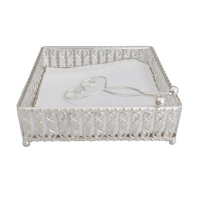 China Silver Eco-friendly Square Metal Tableware Home Restaurant Napkin Tissue Box Facial Holder for sale