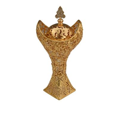 China Gold Indian Luxury Cool Cones Portable Metal Air Household Incense Censer with Lid for sale