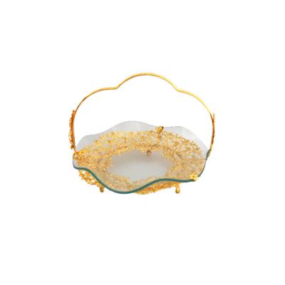 China Glass Home Decorative Wavy Dried Fruit Shape Frame Metal Wedding Decoration Hanging Dish for sale