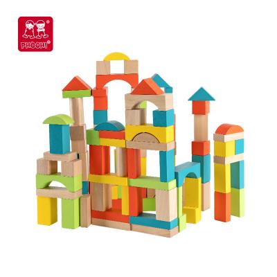 China Toy Children Play Classic Educational Learning Toy Kids Color Wooden Building Block Set for 18M+ for sale