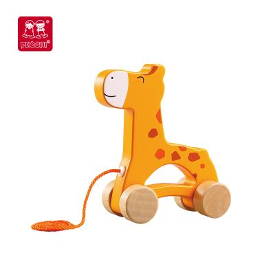 China Pull along giraffe toy wooden toys kids animal game for kids 13*5.2*14.7cm for sale