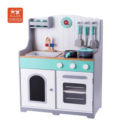 China Wooden Kitchen Toys Pretend Play For Kids Country Style Kitchen Green Play Kitchen Set for sale