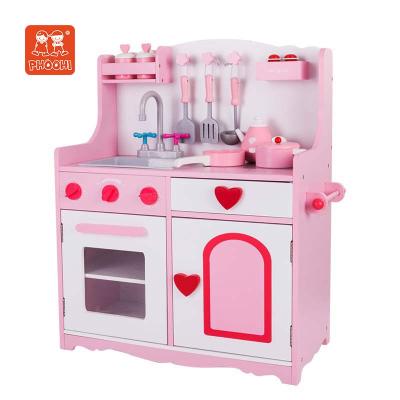 China Wooden Kitchen Toys Pretend Play For Kids Pink Country Style Cooking Play Kitchen Set for sale